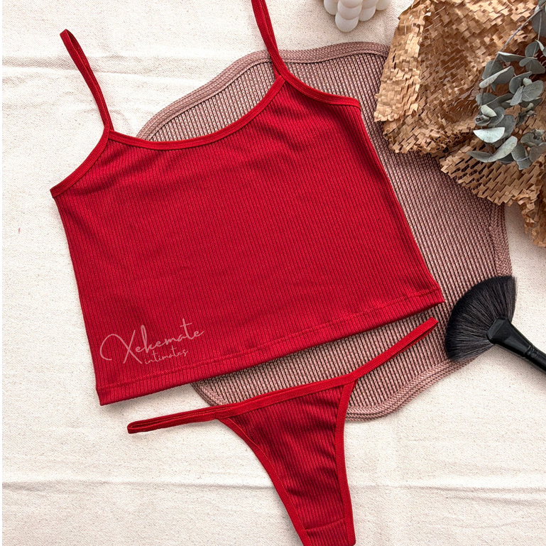 Conjunto de Lingerie Fio Dental Sem Bojo Tecido Su