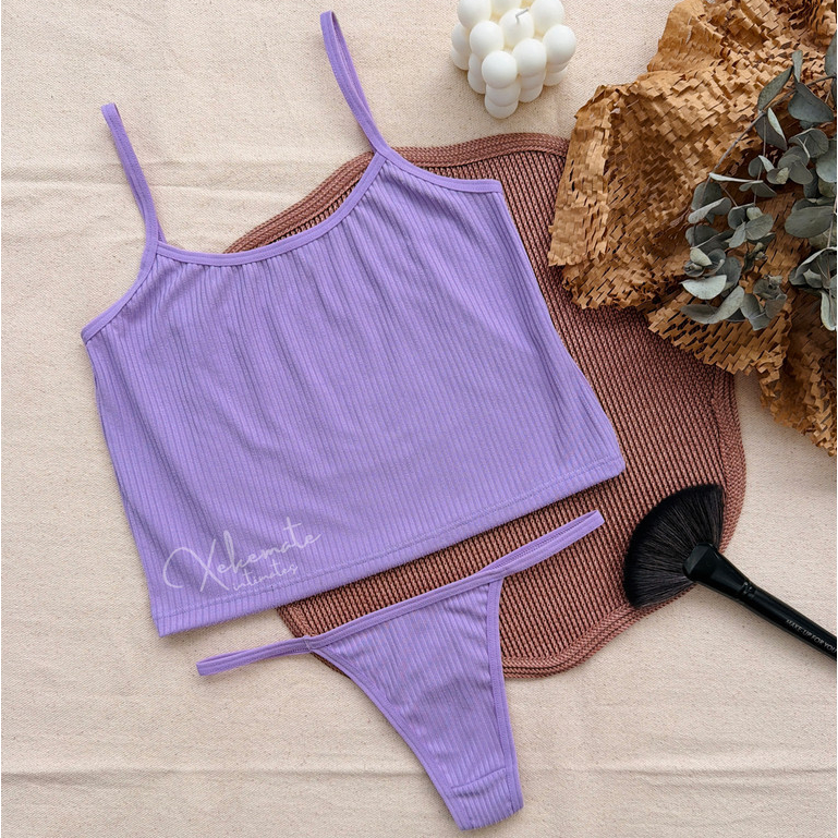 Conjunto de Lingerie Fio Dental Sem Bojo Tecido Su