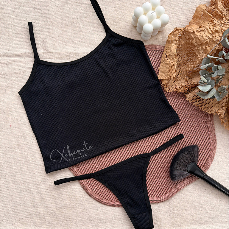 Conjunto de Lingerie Fio Dental Sem Bojo Tecido Su