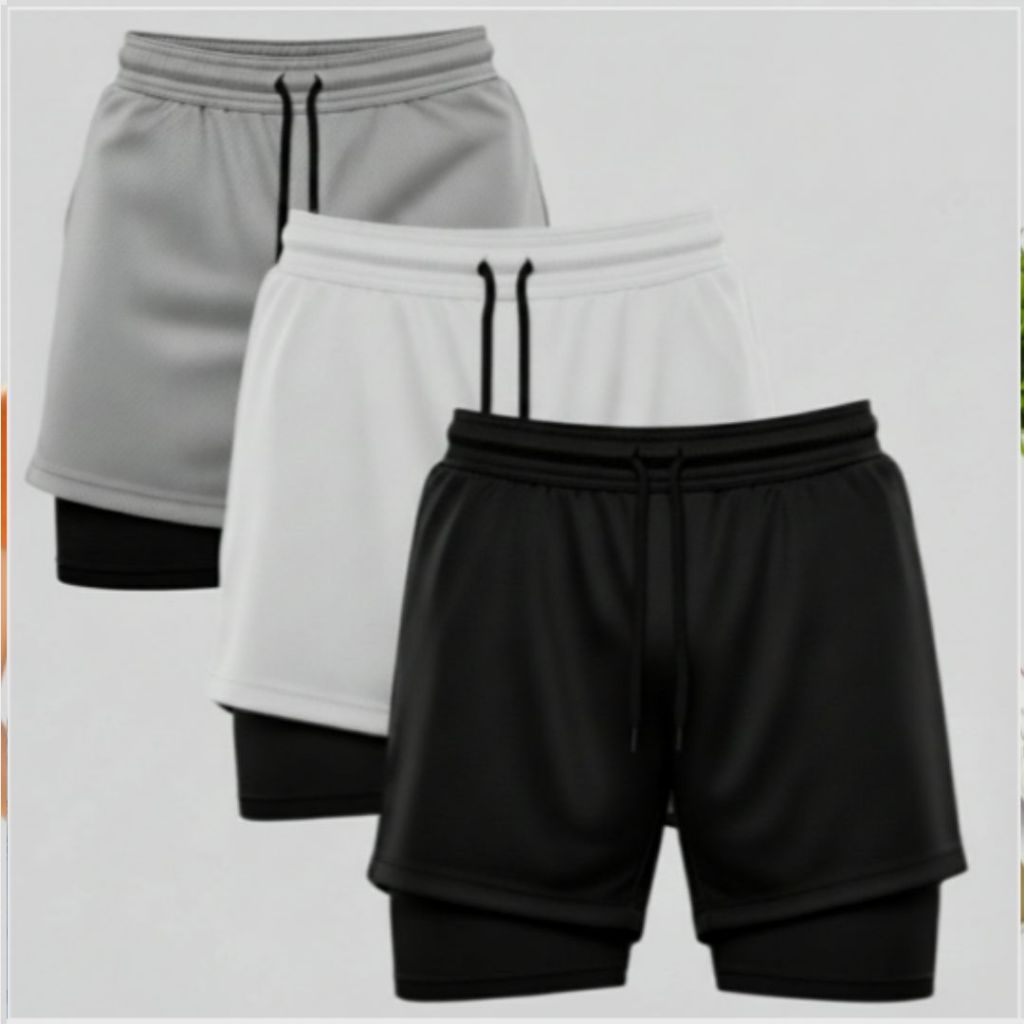Kit 3 Shorts Bermuda Masculino 2 em 1 Compressão 