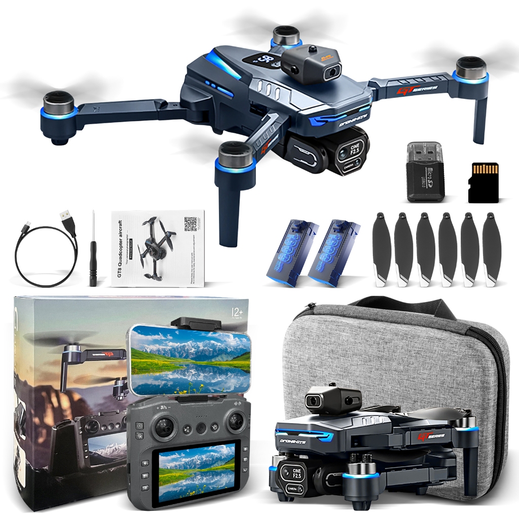 Drone GT8 Com Tela, Câmera HD  Motor Brushless, E