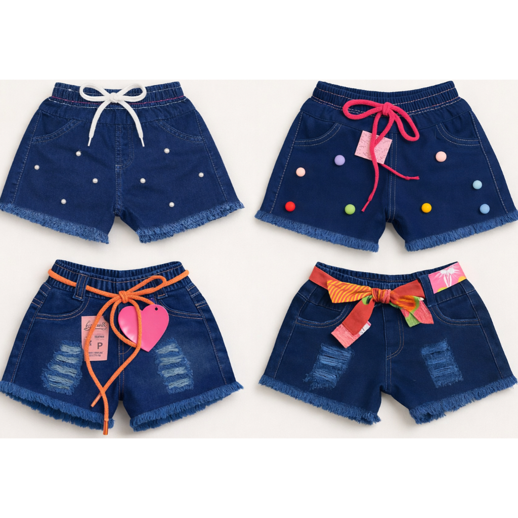 Short Jeans Infantil Feminino Confortável Macio C