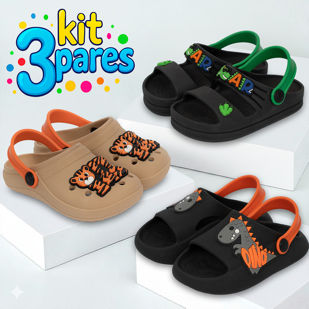 Kit 3 Pares Sandália Papete Infantil Menino Confo