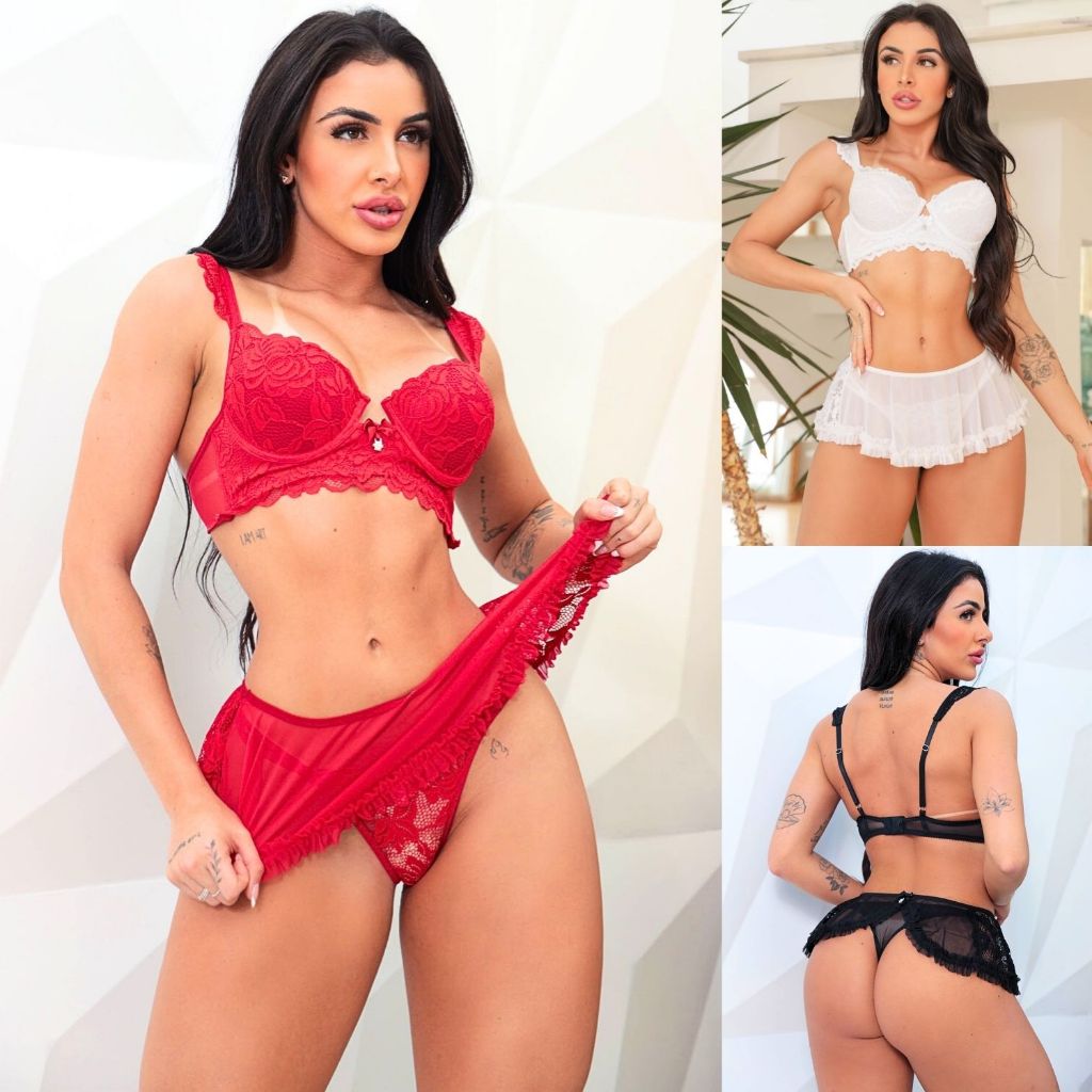 Conjunto Lingerie Sensual Renda Delicada Calcinha 