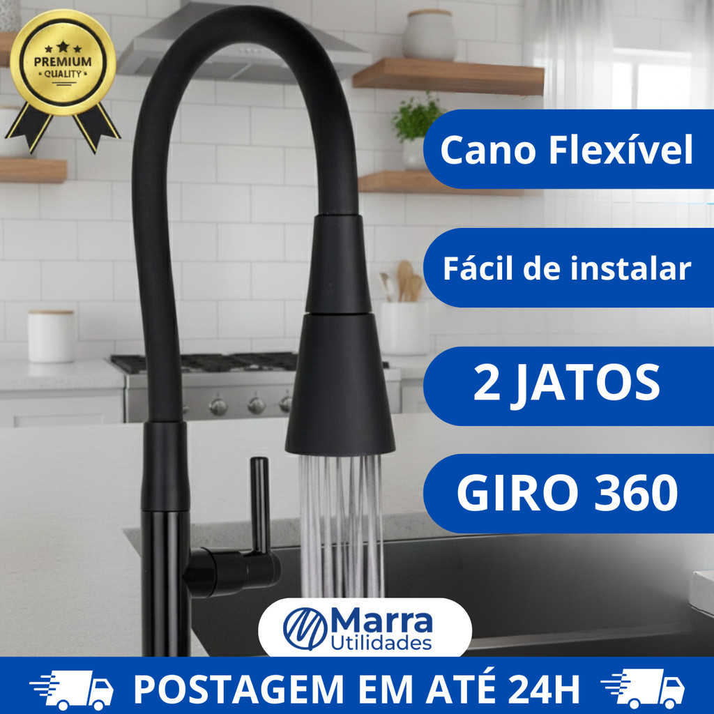 Torneira Bancada Cozinha Gourmet Preta Flexivel 2 