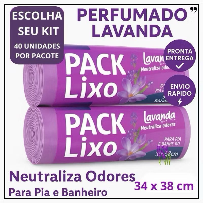Saco de Lixo Perfumado Lavanda 34x38cm  Anti odor 