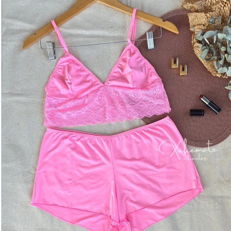 Kit 3 Conjuntos de Lingerie Sem Bojo Baby Doll Ren