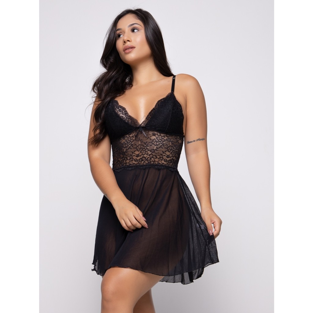 Camisola feminina transparente de tule  lingerie l