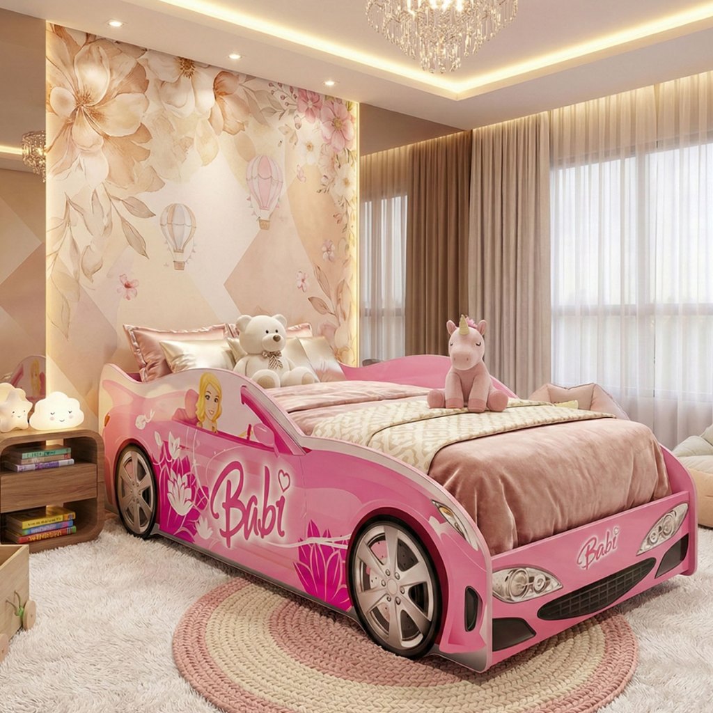 Cama Infantil Carro Menina Com Colchão Quarto Dec