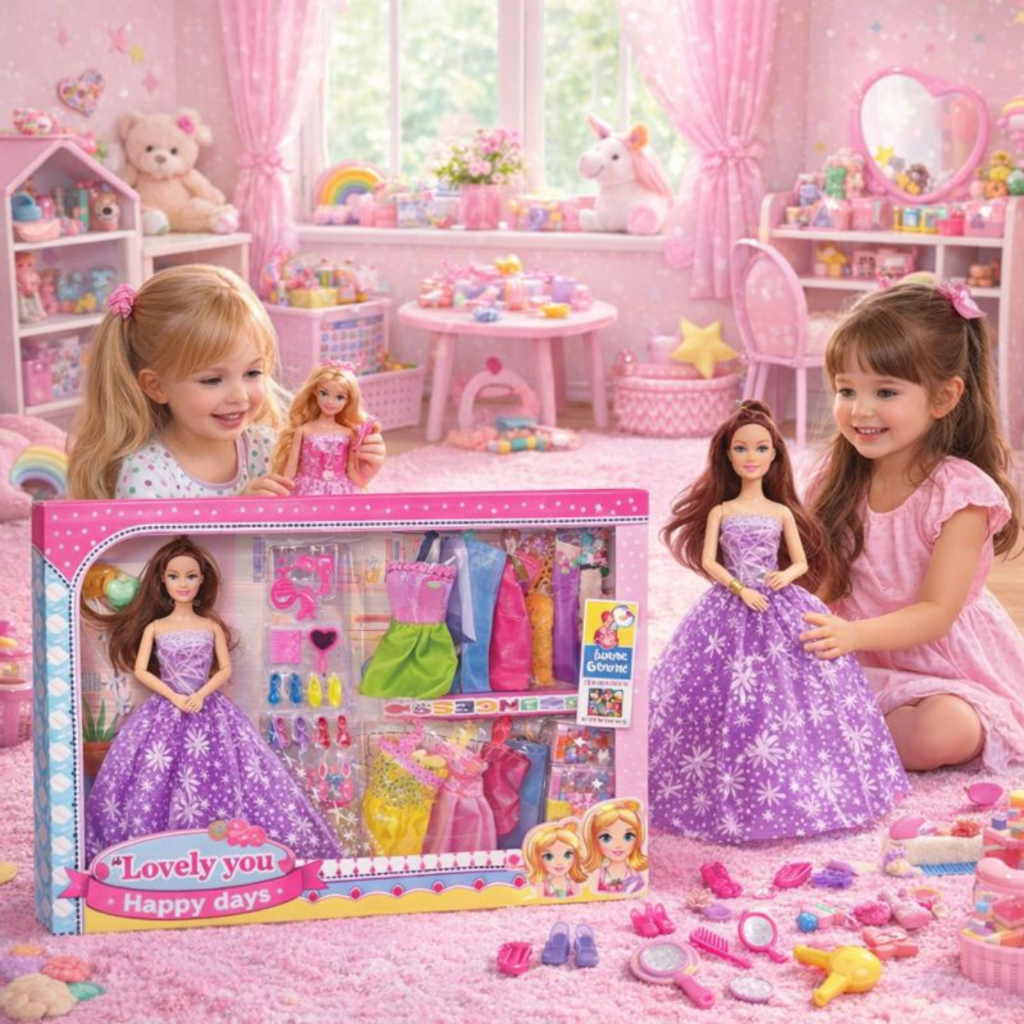 Boneca Fashion com Guarda Roupa Completo 9 Vestido