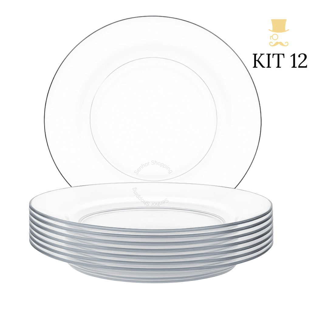Kit 4/8/12 Pratos Fundo Liso de Vidro –  Tra