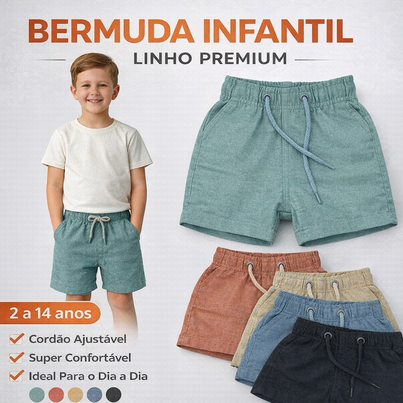 Short Linho Infantil Bermuda Mauricinho Menino Qua