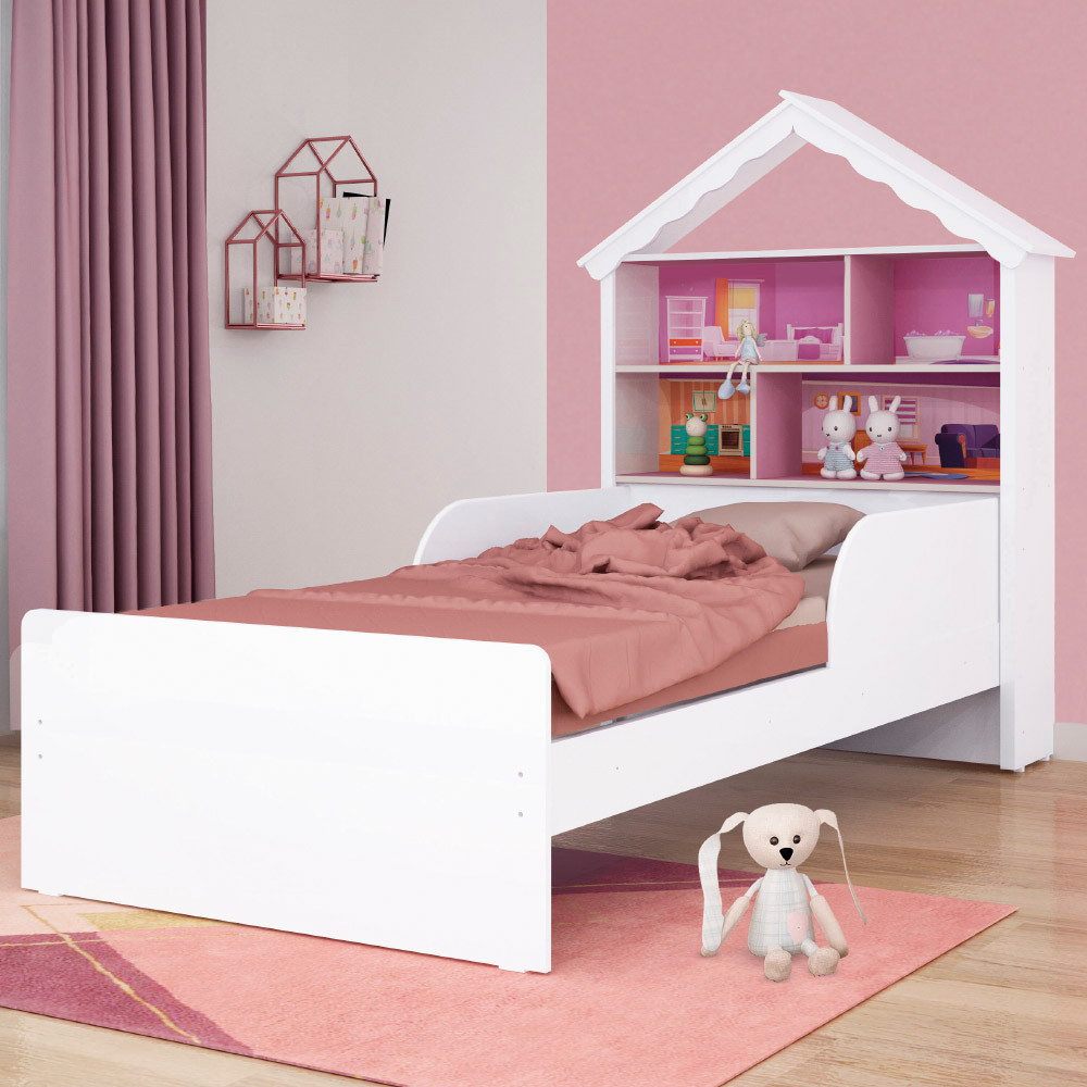 Cama Infantil Luna 100% MDF com Cabeceira Casa de 