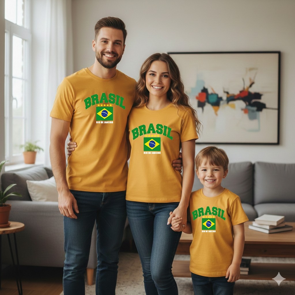 Kit Familia 3 Peças Camiseta Brasil Copa do Mundo