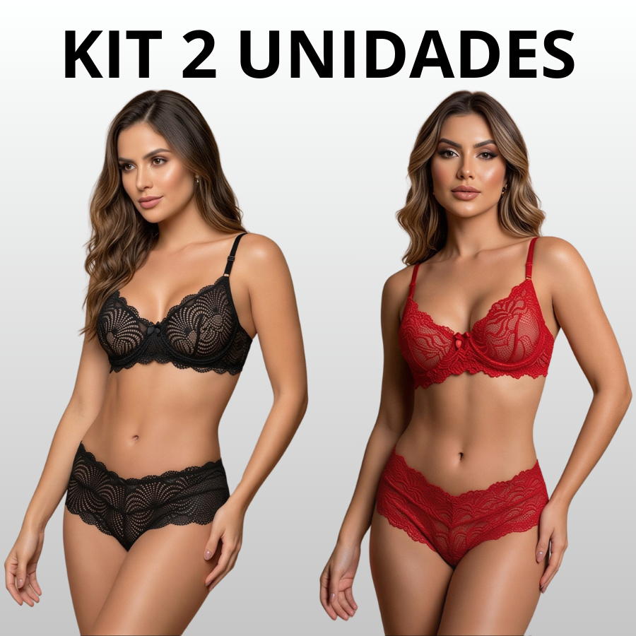 Kit 2 Conjuntos Renda Sem Bojo com Aro Sutiã e Ca
