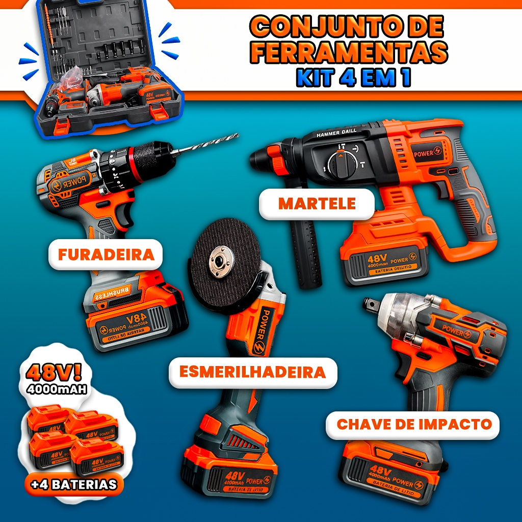 Kit 4 Ferramentas Elétricas Parafusadeira Chave d
