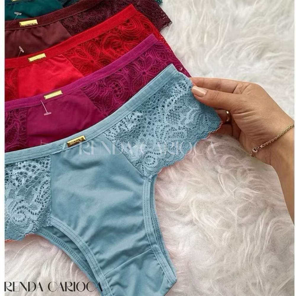 Kit 5 Calcinhas Fio Dental Feminina Renda Confort�
