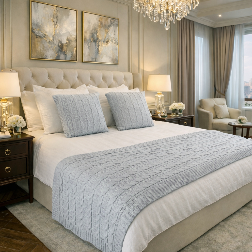 Kit Cama Manta Peseira de Tricot + 2 Capas de Almo