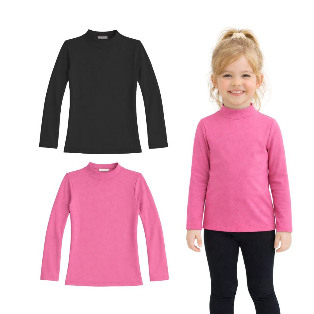 KIT 2 Blusas Feminina infantil Manga Longa Pelucia