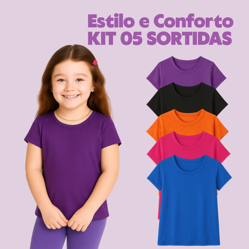 Kit 05 blusinha Infantil Camiseta Baby look Menina