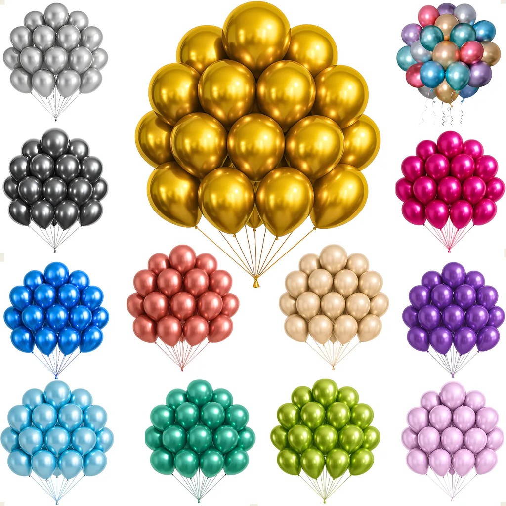 50 Balão Bexiga Metalizada N. 10 Decoração De F