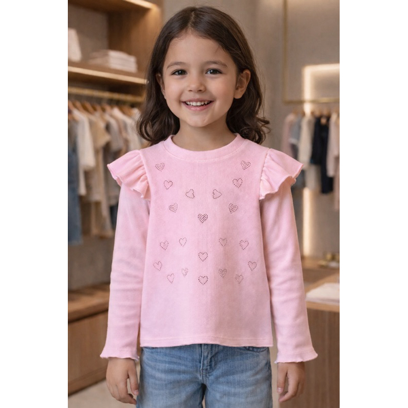 Blusa Infantil Feminina Manga Longa Coração Stra