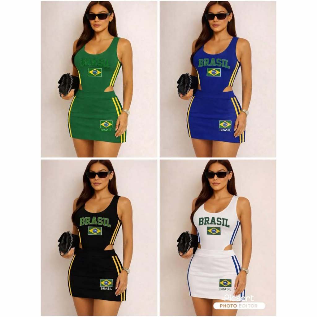 Conjunto Body e Saia Brasil Copa  Moletinho com El