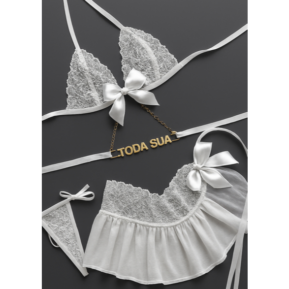 Conjunto Lingerie Sexy com Frase Escrita SEU PRESE