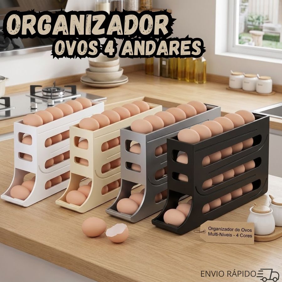 Organizador de Ovos 4 Andares Rolante para 30 Unid