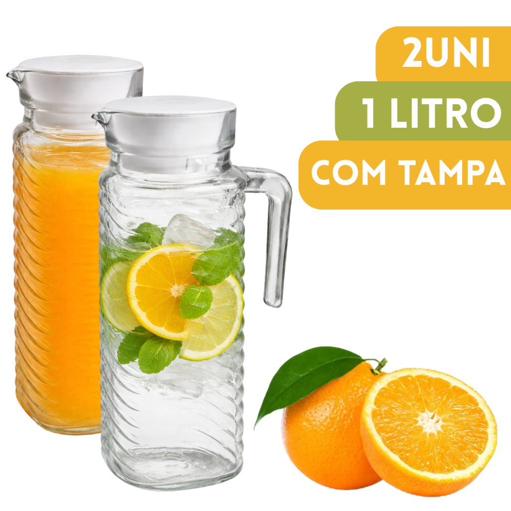 Kit Jarra de Vidro Suco Suqueira 1 Litro com Tampa