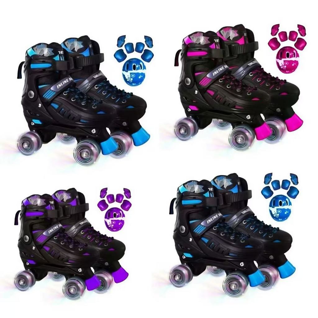 Patins Infantil 4 Rodas Com Luz De Led Com Kit Pro