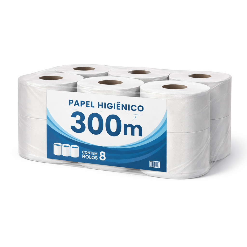 Kit 8 Rolos Papel Higiênico 300m  Alta Durabilida