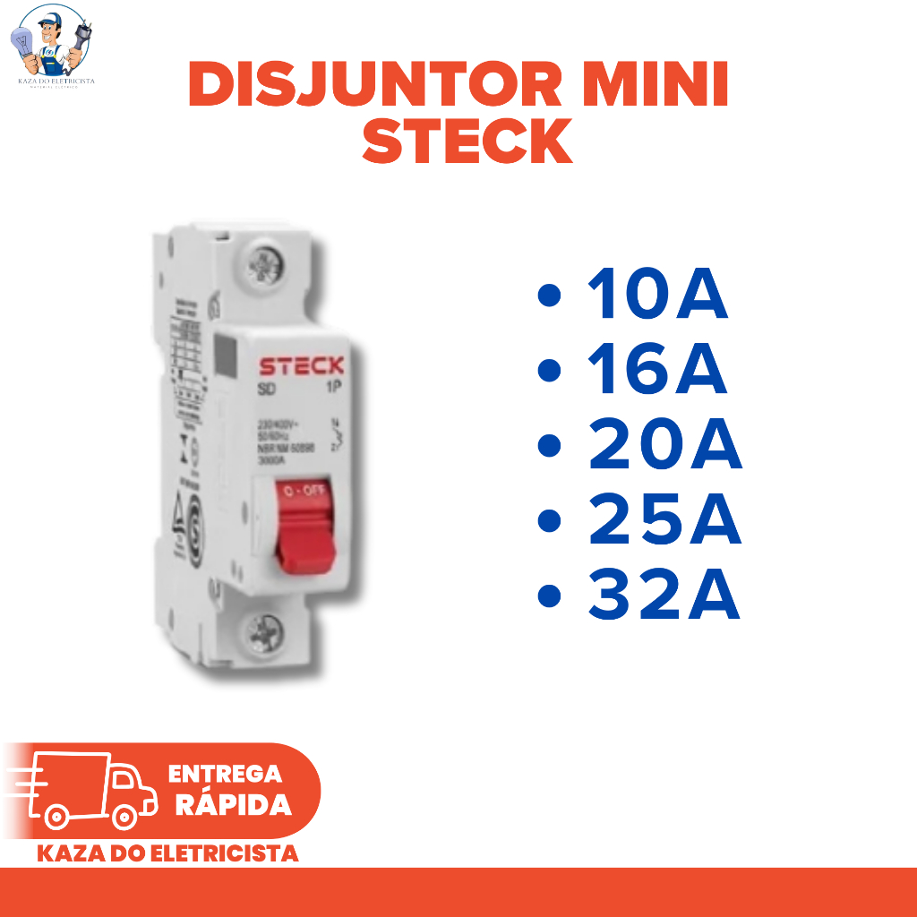 Disjuntor Steck 1P Curva C DIN Original | Proteç