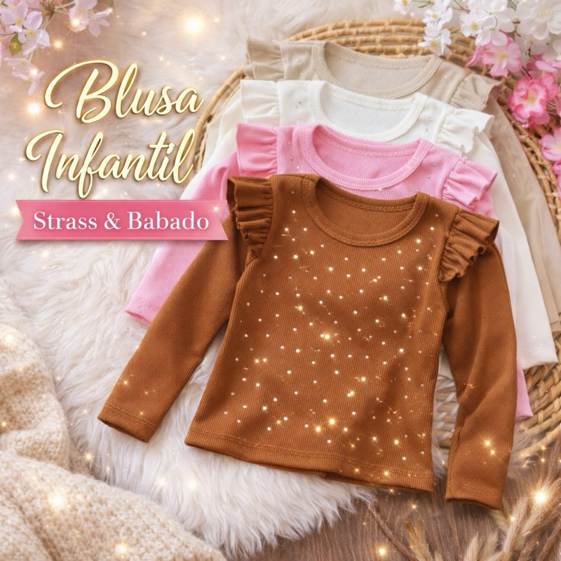 Blusa Infantil Feminina Manga Longa com Brilho Str