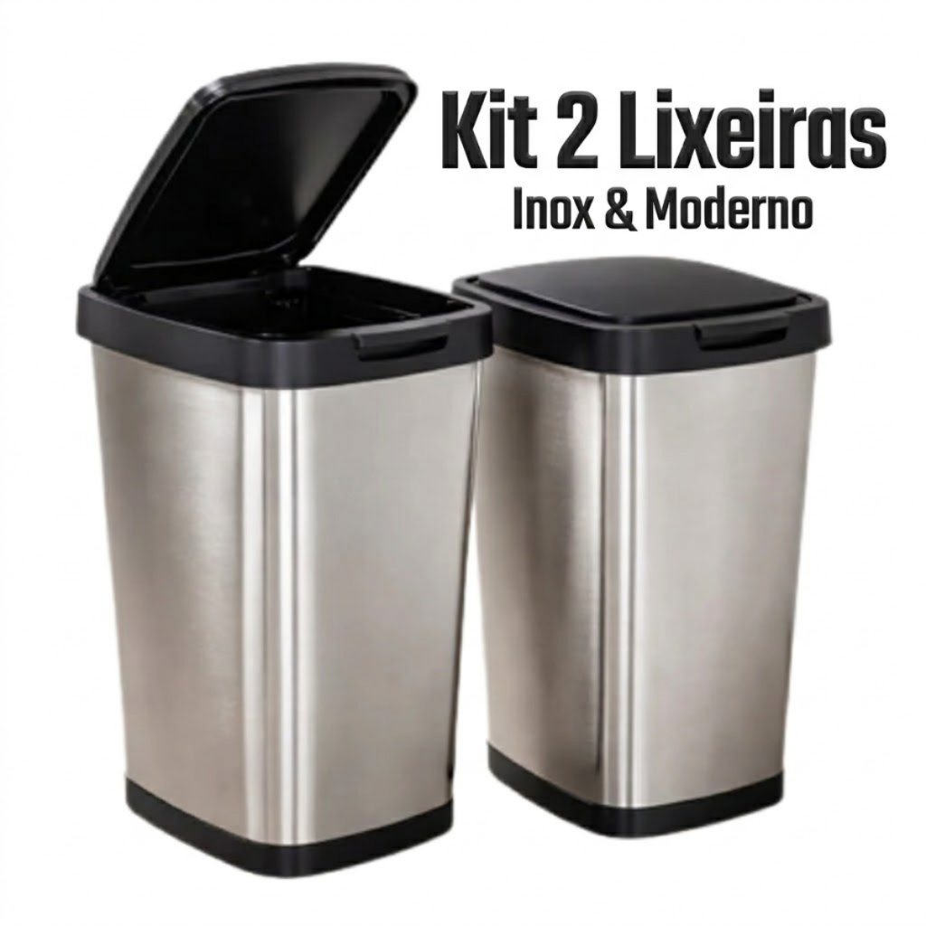 Conjunto 1 Ou 2 Lixeiras Inox 9L Tampa Click Moder