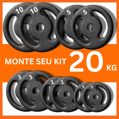 Kit 20kg Anilhas de Ferro Pintadas Musculação Ac