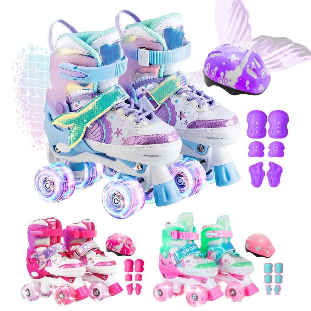 Kit Patins 4 Rodas Infantil Regulável (tamanho aj