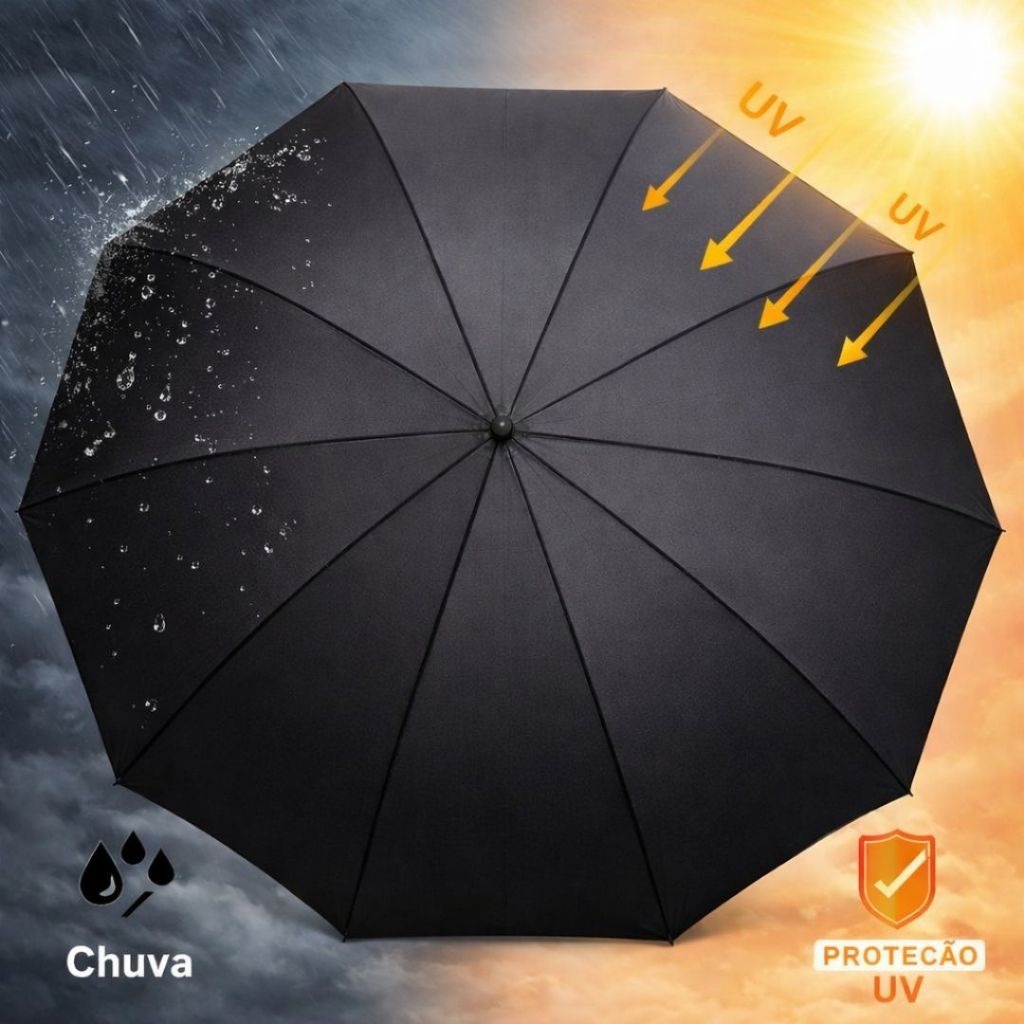 Guarda Chuva Grande Reforçado Preto Dobrável  Co