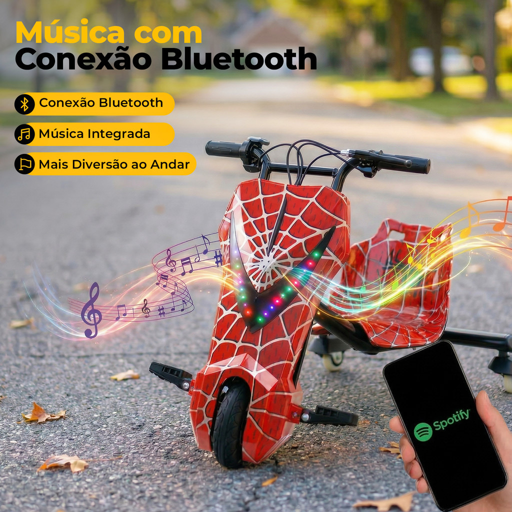 Triciclo Elétrico Drift Infantil 350W com Bluetoo
