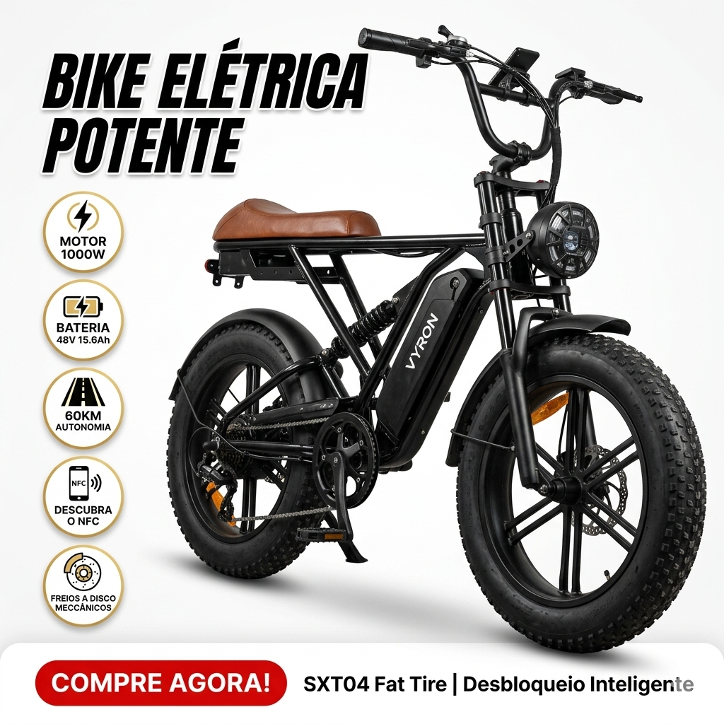 VYRON Bicicleta Elétrica Fat Tire Retrô 750W 48V
