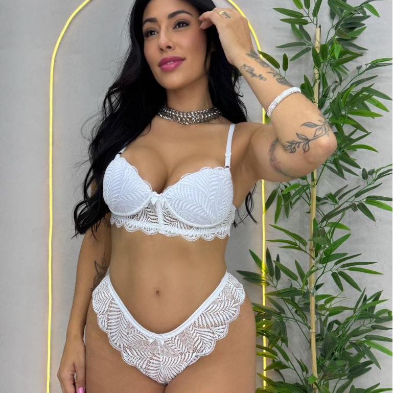 Conjunto Lingerie De Renda Sexy Com Bojo Confortá