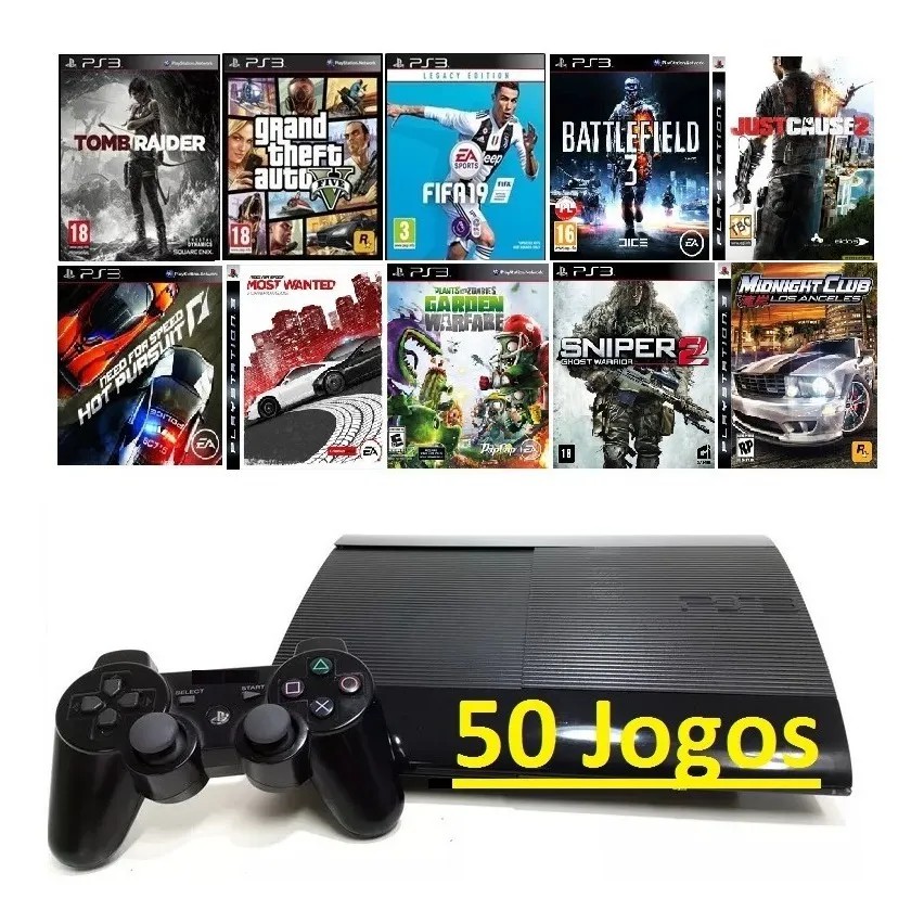 Playstation 3 Ps3 Super Slim + 50 Jogos + 2 Contro