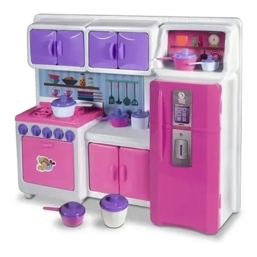 Cozinha Cristal Rosa Infantil Geladeira Fogão Com