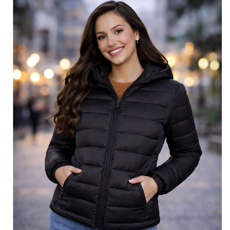 Jaqueta Puffer Feminina Bomber Bobojaco Preta Quen