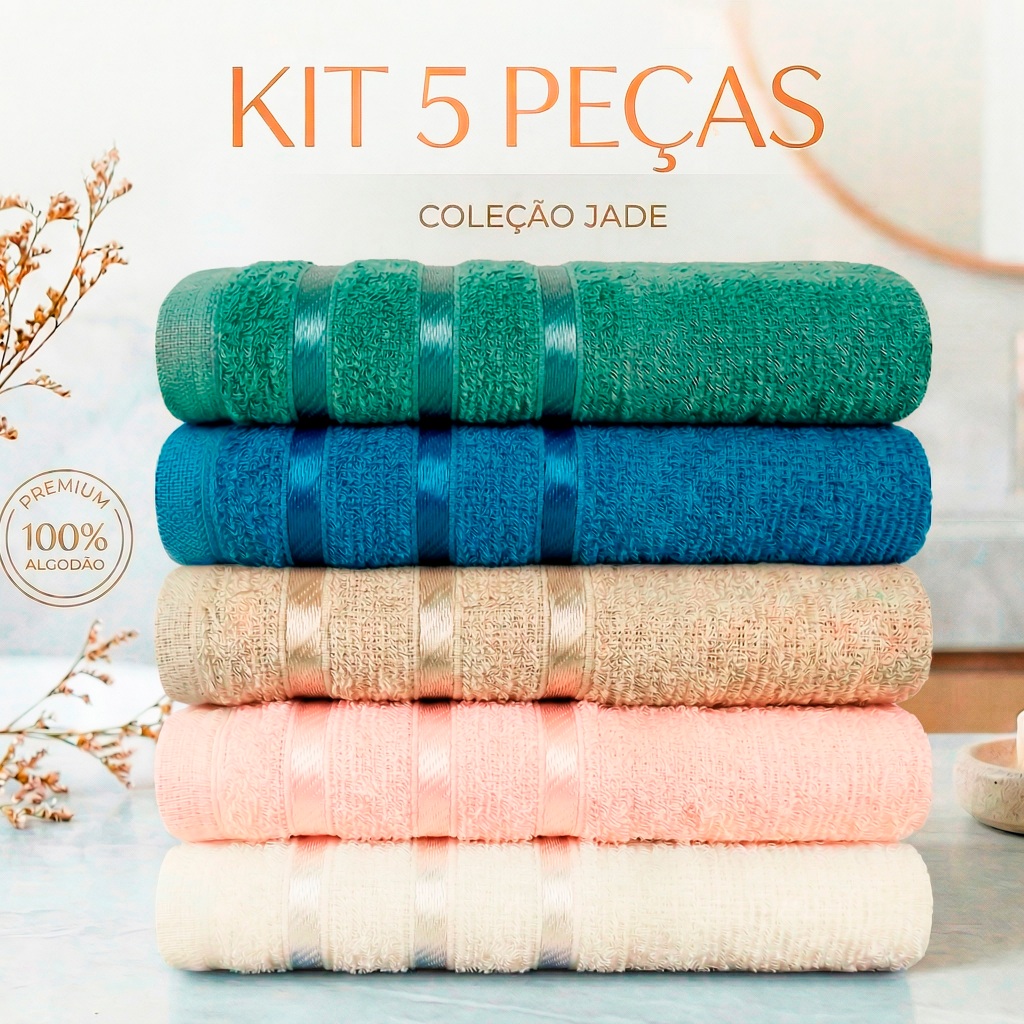 Kit 5 Toalhas de Rosto Jade 45×60 Custo Benef