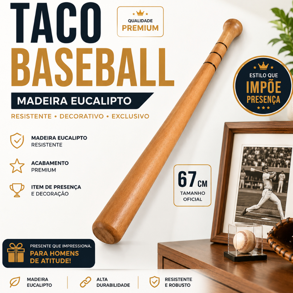 Taco de Baseball Madeira Maciça de Eucalipto Deco