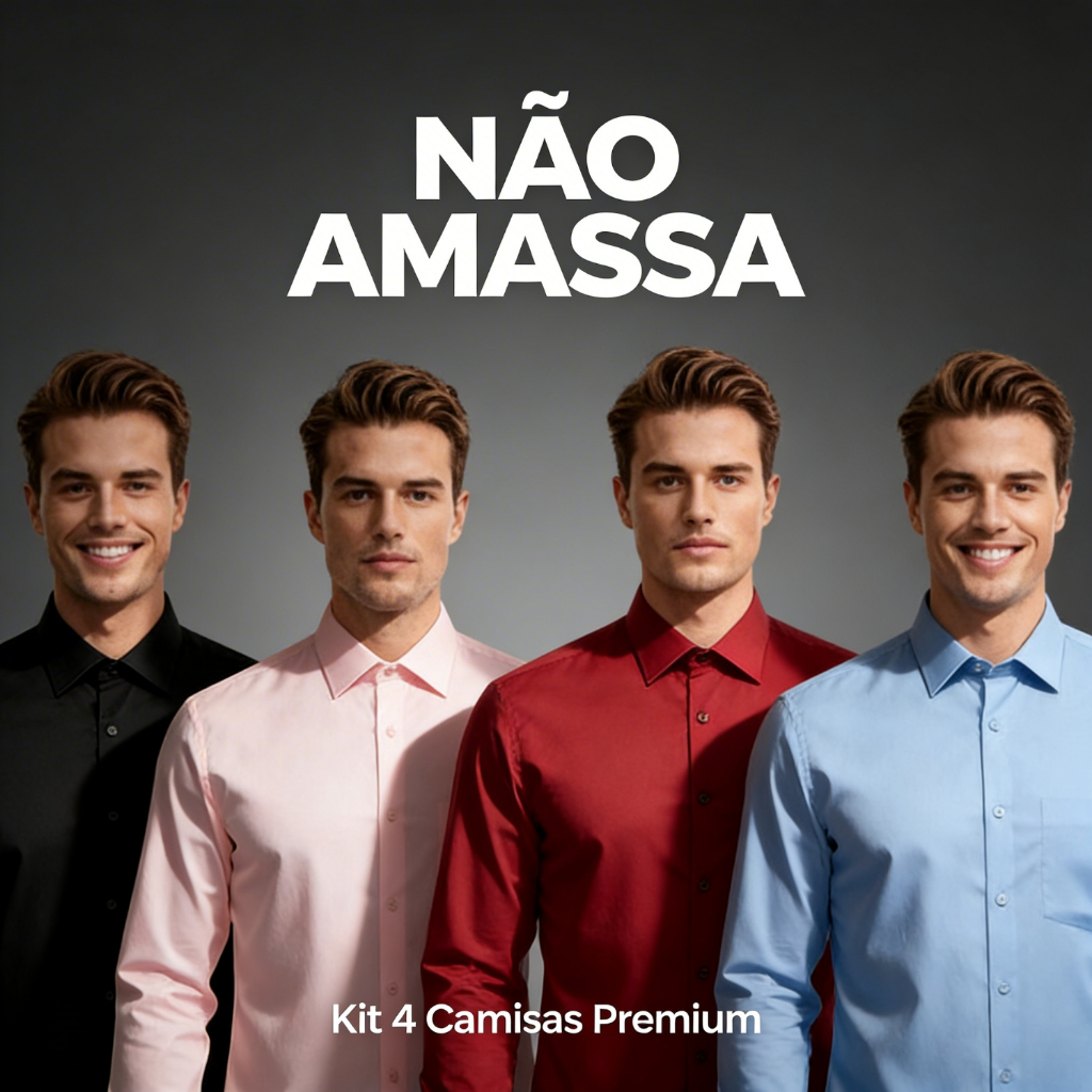 Kit 4 Camisa Social Masculina Manga Longa Camisa M