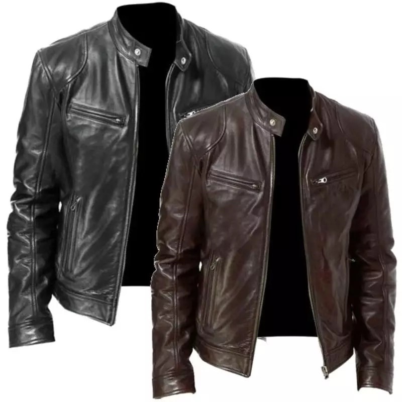 Jaqueta De Couro Masculina Slim Moderna Clássica 