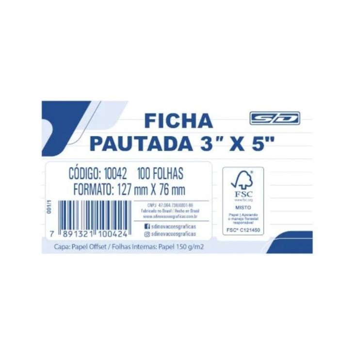 Ficha Pautada 3×5 / 127 mm x 76 mm (kit com 1