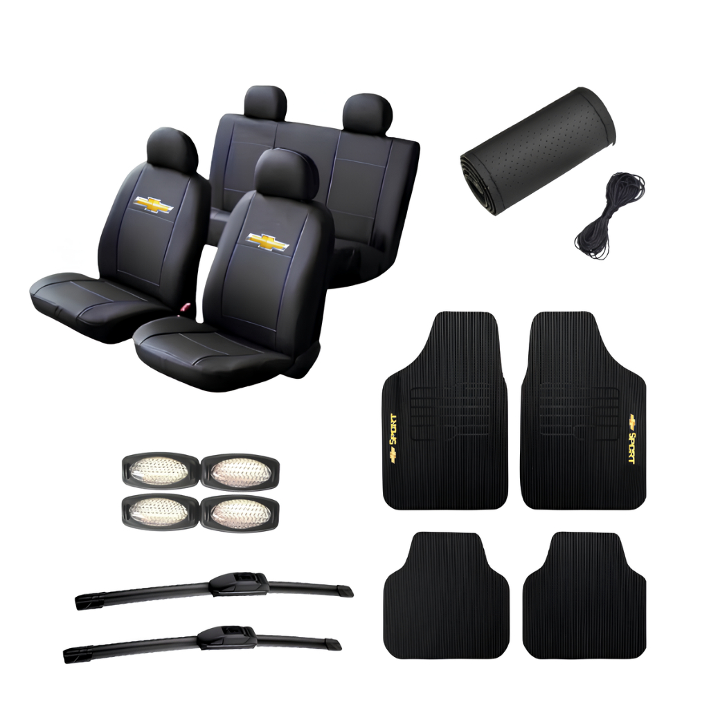 Kit Capa Couro Banco Carro Tapete Volante Palheta 